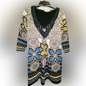 Aryeh Psychedelic 3/4 Sleeve Retro Boho Festival Sweater Dress size Small/Med.